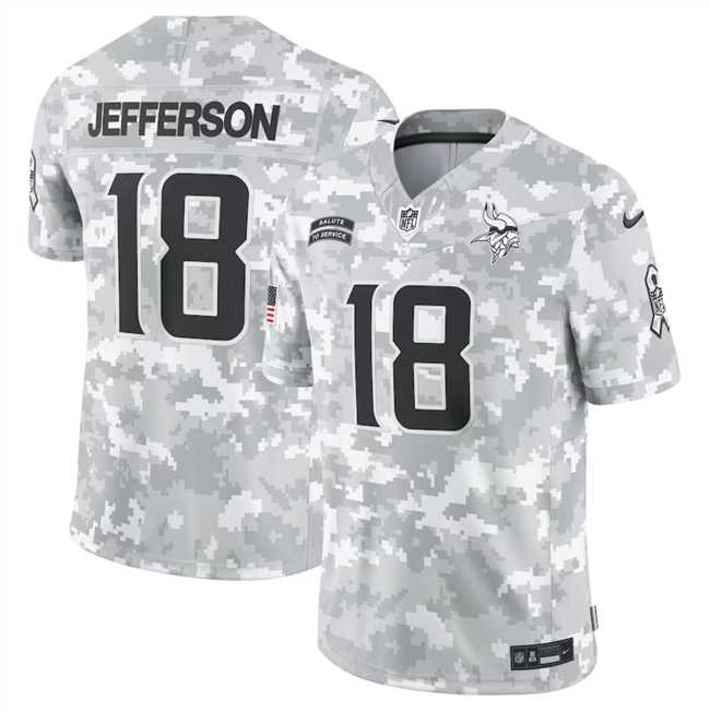 Mens Minnesota Vikings #18 Justin Jefferson 2024 Arctic Camo Salute To Service Limited Stitched Jersey Dyin->minnesota vikings->NFL Jersey